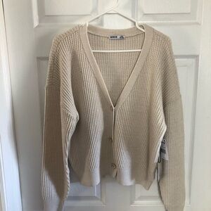 NWTS FISHERMEN Ivory chunky slouchy waffle Ribbed Knit Cardigan